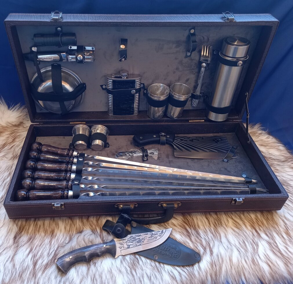 Шашлычный набор подарочный "Буйвол Элит" №30 в кейсе из экокожи