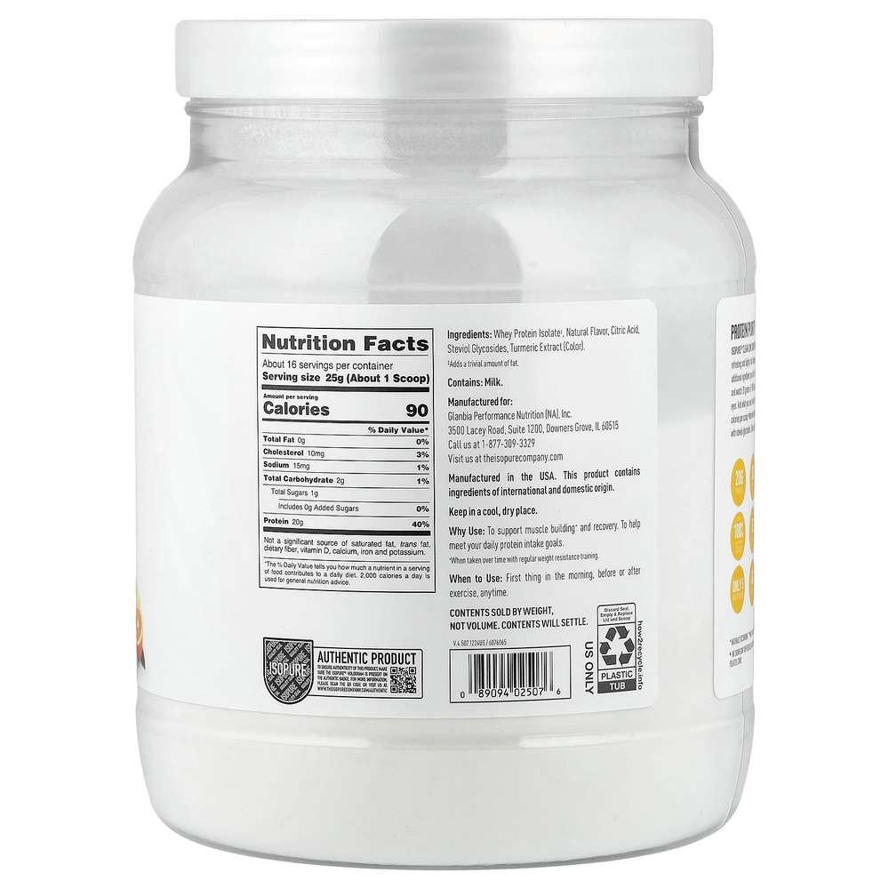 Isopure, чистый низкоуглеводный протеиновый порошок, ананас, апельсин и банан, 400 г (14,1 унции)
