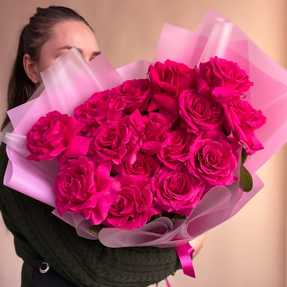 Малиновые французские розы 15 шт