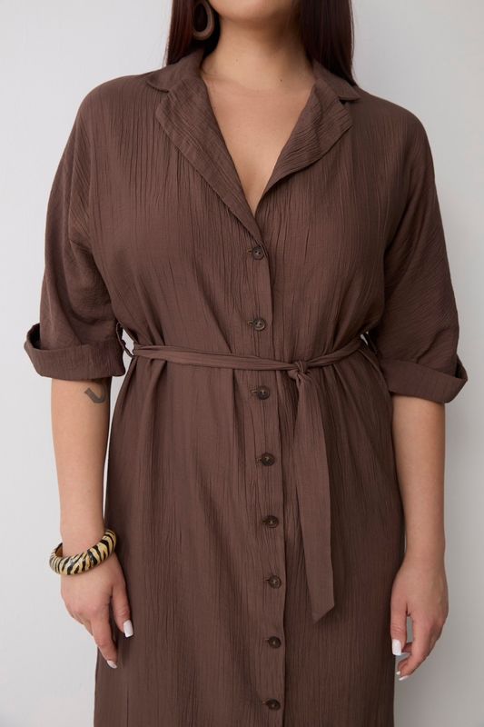 Платье-рубашка из жатой вискозы, трюфель