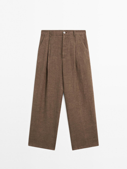 Massimo Dutti Брюки широкие из 100% льна, коричневый