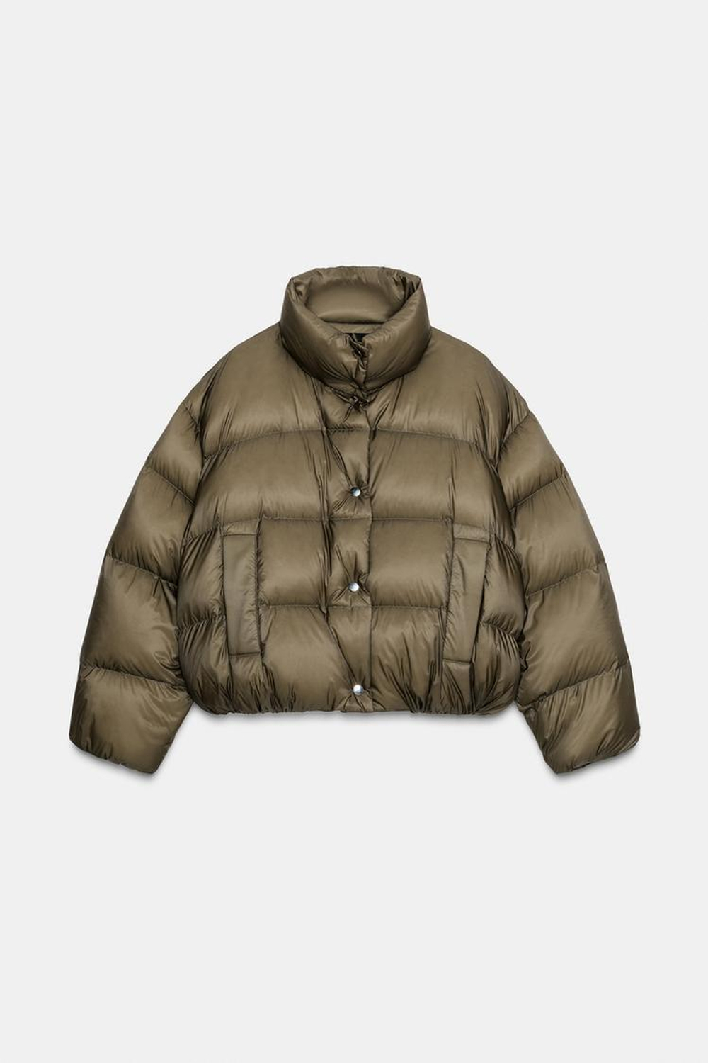 ZARA КОРОТКИЙ ПУХОВИК WATER REPELLENT WINDPROOF, ХАКИ