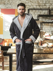 Халат мужской KING с капюшоном Антрацит "Polens"