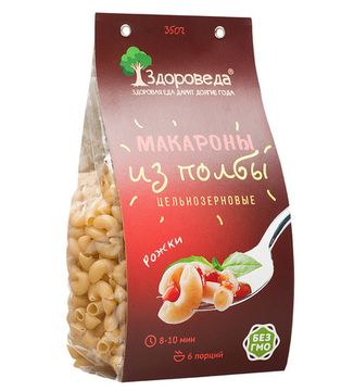 Макароны цельнозерновые из полбы "Рожки", "Здороведа", 350г.