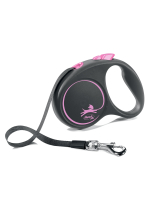 Поводок-рулетка Flexi Black Design S. Лента 5 м. для собак до 15 кг. Розовый