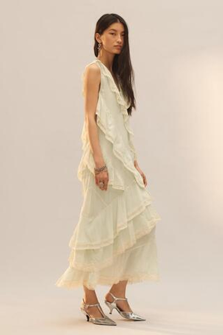 ZARA ПЛАТЬЕ С КРУЖЕВОМ И ОБОРКАМИ - LIMITED EDITION, СВЕТЛО-ЗЕЛЕНЫЙ