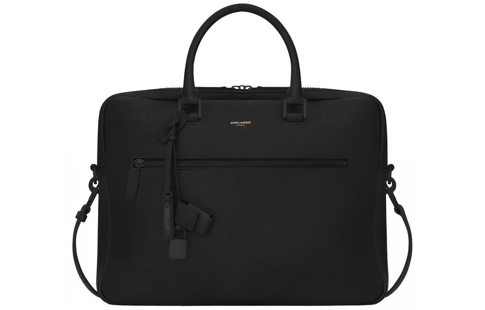 SAINT LAURENT SAC DE JOUR Grain Leather Portable One Shoulder Crossbody Briefcase Regular Men"s Black