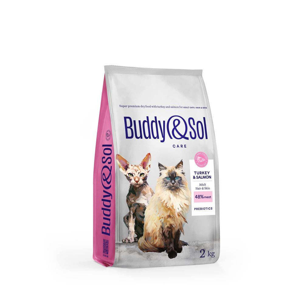 Сухой корм Buddy&amp;Sol CARE HAIR&amp;SKIN с индейкой и лососем для кошек с чувствительной кожей 2 кг