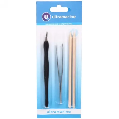 Маникюрный набор на блистере, 4 пр «Ultramarine»(триммер 11см, пинцет 9см и палочки 11см)