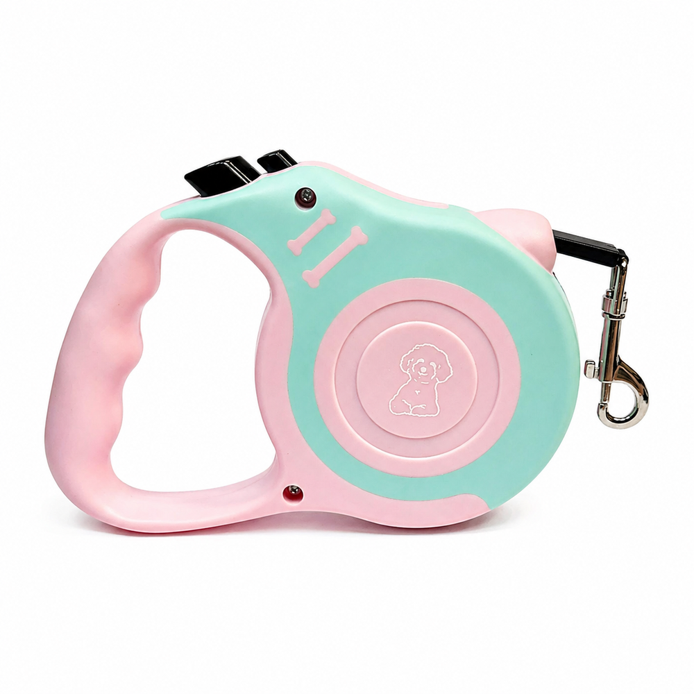 Поводок рулетка 5 м для крупных и средних пород розовый, голубой