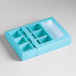 Коробка для конфет 9 ячеек с окном, мятный 14,5х14,5х3,5 см