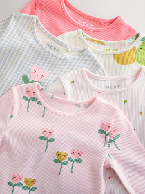 Лонгслив для девочки Next AG8-673, 5 шт., Розовый, Белый, Голубой