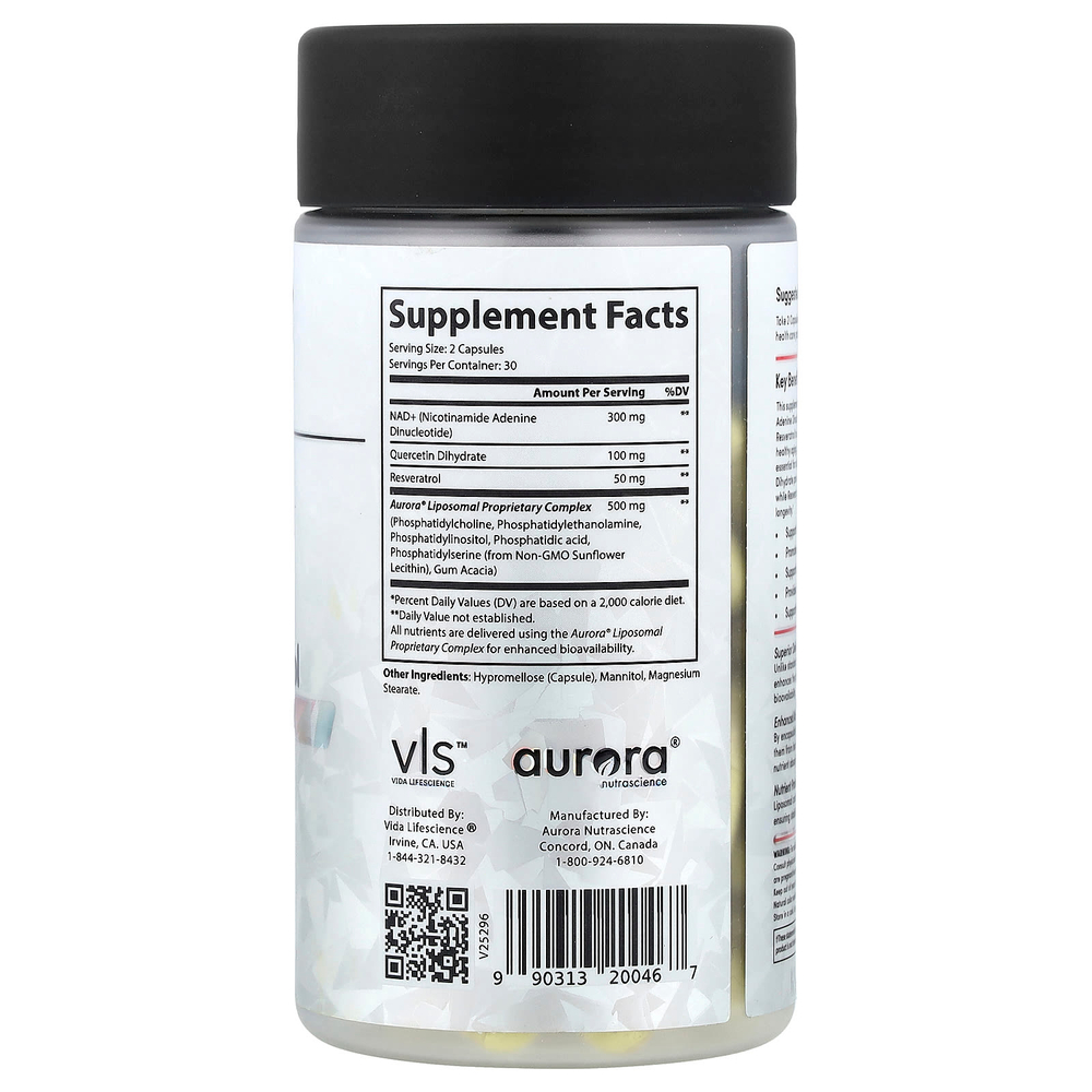 Aurora Nutrascience, НАД+ и ресвератрол, 60 капсул