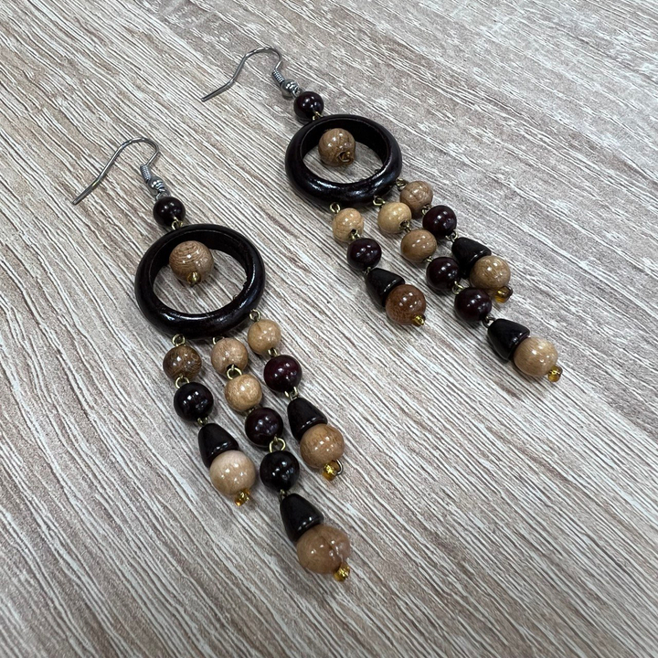 Серьги Слезки цвет вишневый, коричневый, дерево 22x65 мм