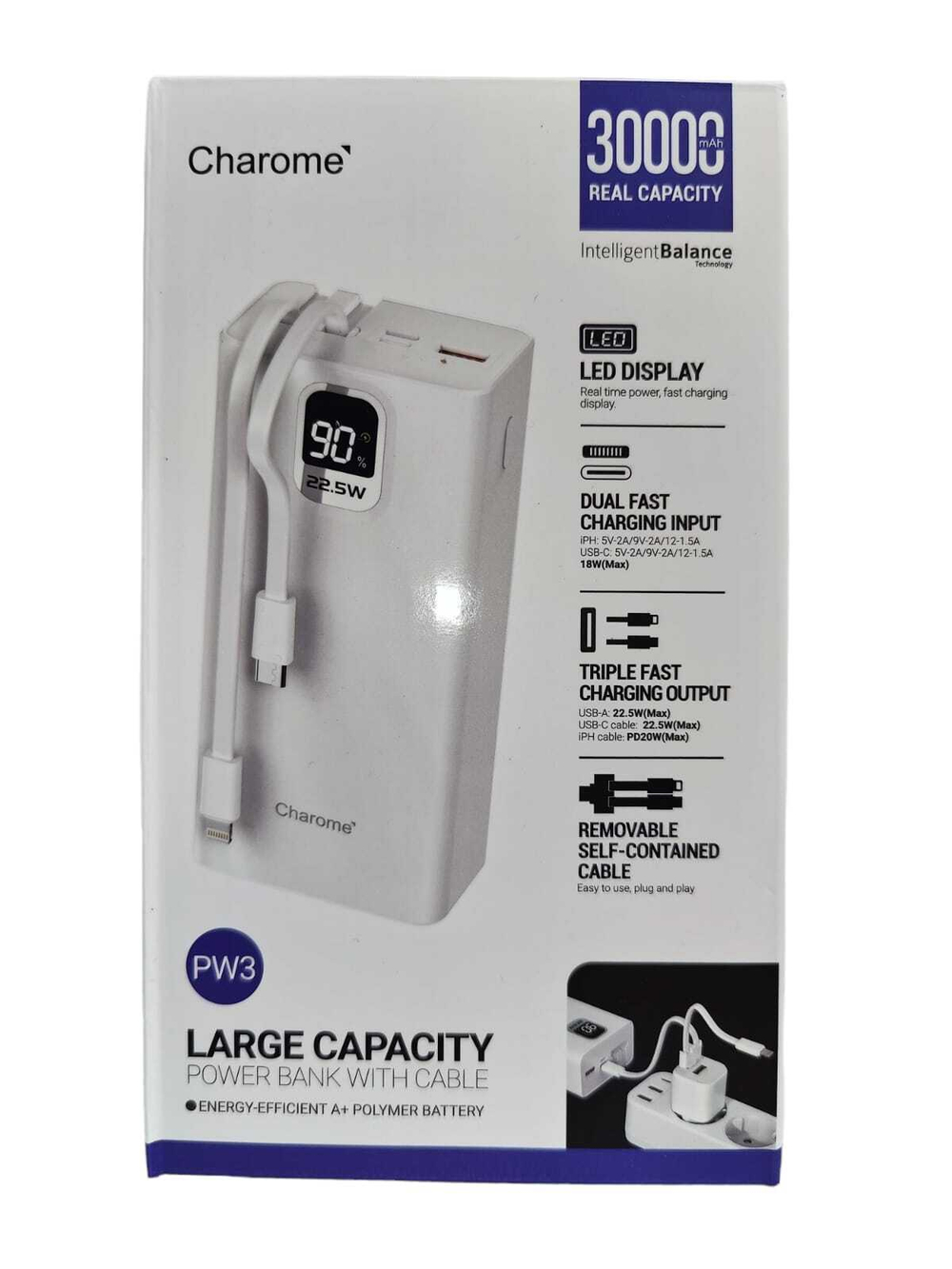 Портативный аккумулятор CHAROME PW3 30000 mAh PD 20W+22.5W (белый)