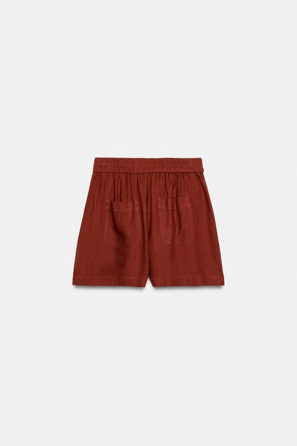 ZARA БЕРМУДЫ ИЗ СМЕСОВОГО ЛЬНА С ЭЛАСТИЧНЫМ ПОЯСОМ, МЕДНЫЙ