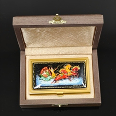 Коллекционная визитница персональная "Тройка" с ручной росписью Палех