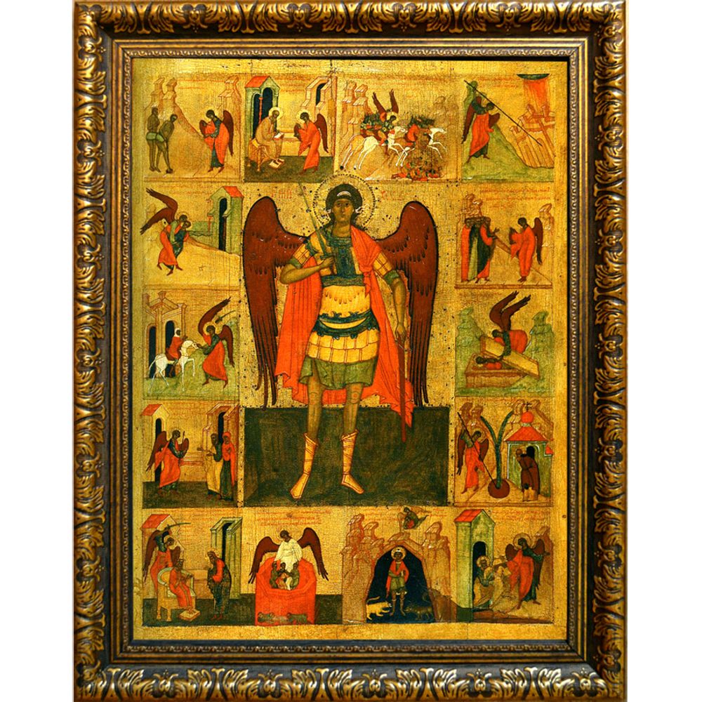 Архангел Михаил с деяниями. Список старинной иконы на холсте.