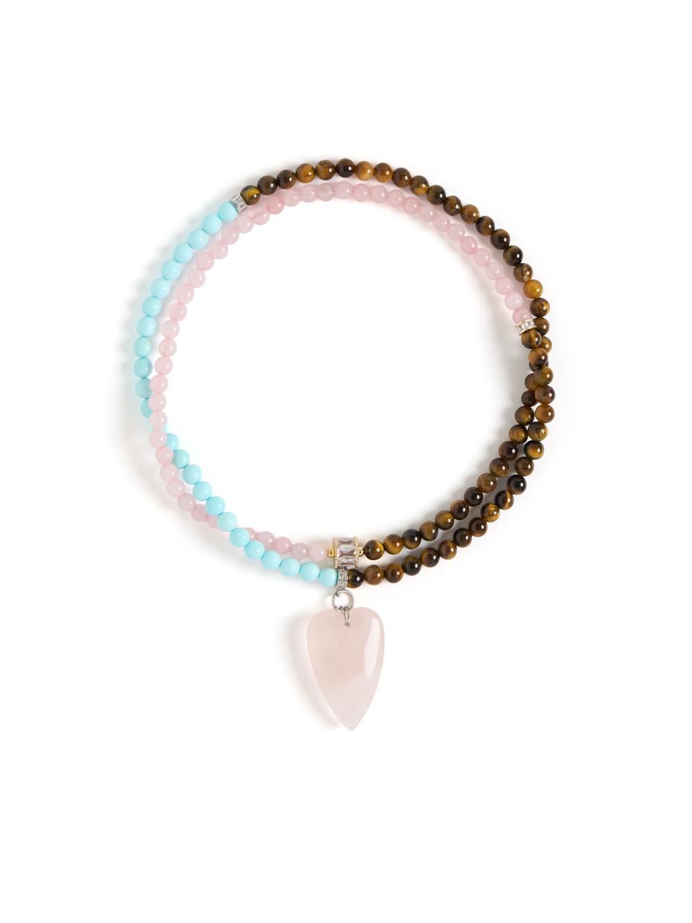 Колье "Stone Heart" из тигрового глаза, розового кварца и турквенита