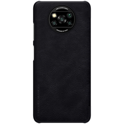 Кожаный чехол книжка от Nillkin для Xiaomi Poco X3 NFC и Poco X3 Pro, серия Qin Leather, черный цвет