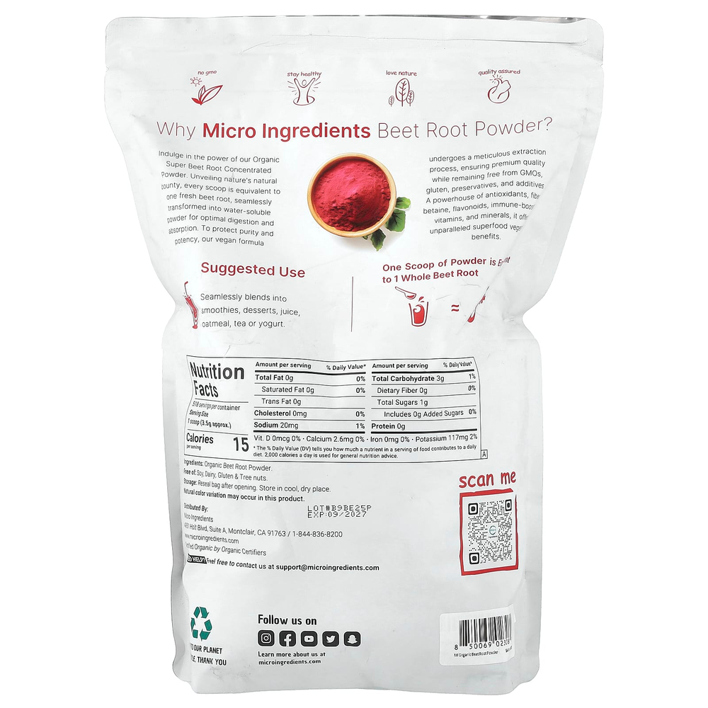 Micro Ingredients, порошок из органической свеклы, 1,81 кг (4 фунта)