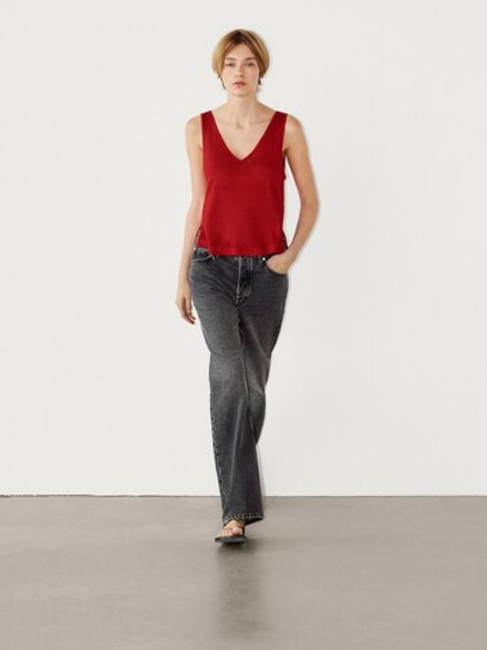 Massimo Dutti Топ из 100% льна на бретелях, красный