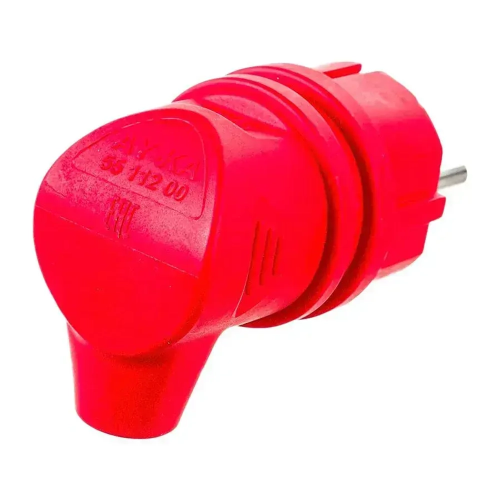 Вилка угловая с заземлением, каучук красная (16А, 250В, IP44)