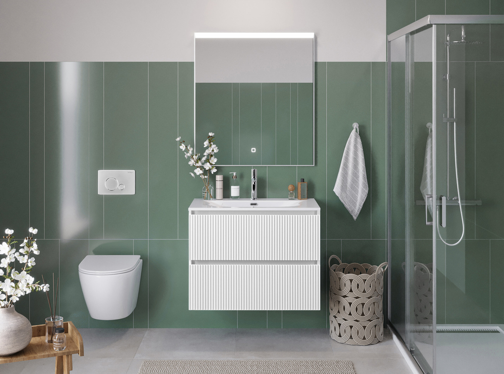 Тумба с раковиной подвесная BelBagno UNO-MINI-700-2C-SO-BO Bianco Opaco, раковина белая BB-8099-3-70