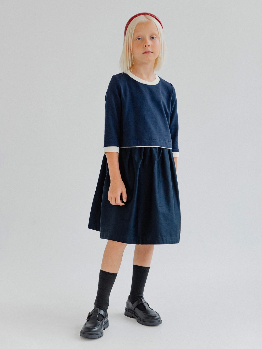 Платье с кантом ТЕМНО-СИНИЙ