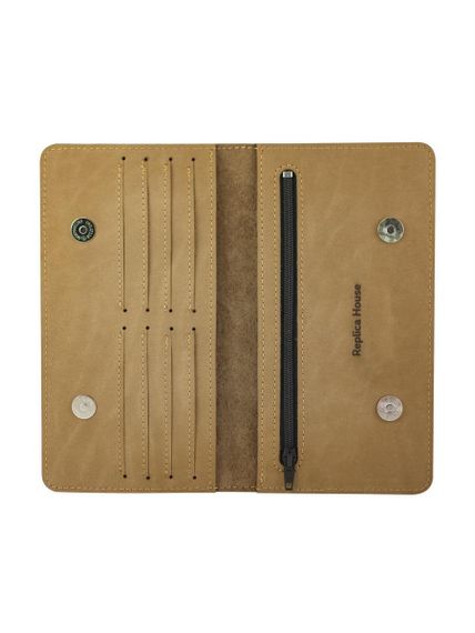 Фото функционального кошелька Всевидящее Око из светло-коричневого нубука, развернутый вид без наполнения.