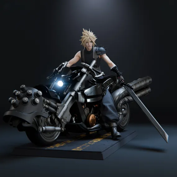 Cloud on a motorcycle - Final Fantasy
