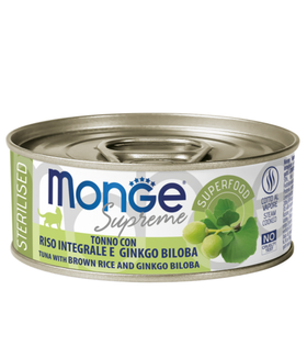 Monge Supreme Sterilized из тунца с бурым рисом и гинкго билоба 80гр.
