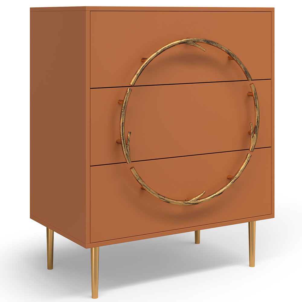Комод Арт Колор matte Стайл Голд с 3 ящиками Томленый оранжевый матовый