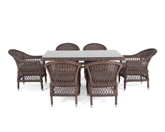 "Амароне" обеденная группа из искусственного ротанга на 6 персон, цвет коричневый