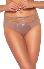 Эффектные трусики-бразилиана с вставкой из сетки с вышивкой (Размер: S) (Цвет: кофейный)