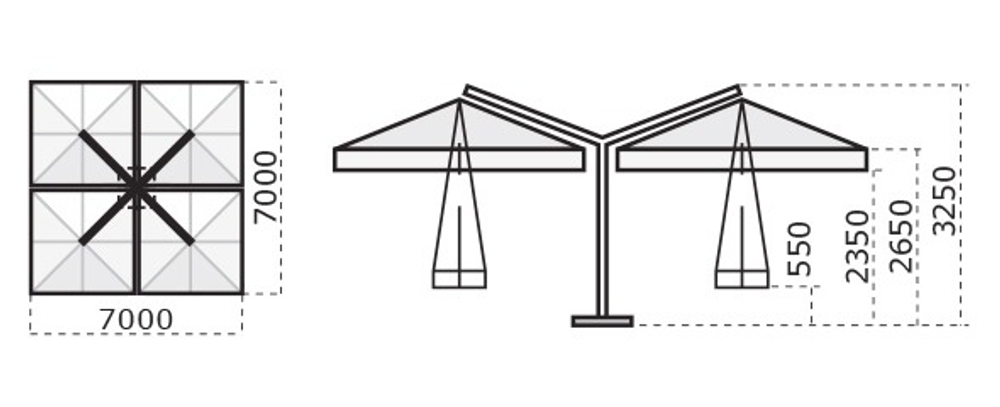 Зонт профессиональный четырехкупольный 7х7 м Scolaro Alu Poker Dark, антрацит, слоновая кость