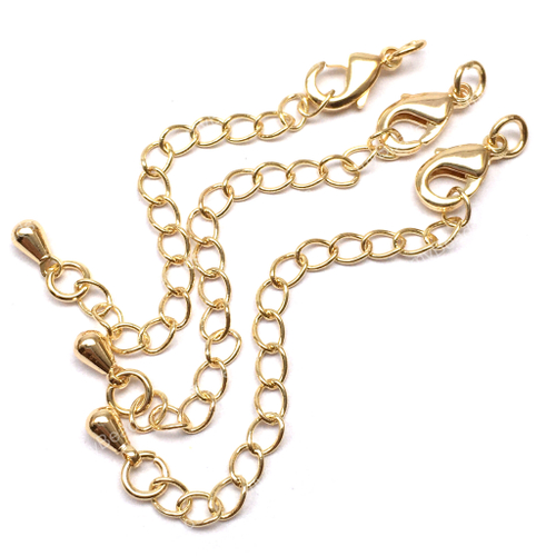 Замок - лобстер 10х6 мм, с удлинительной цепочкой - капелькой, позолота