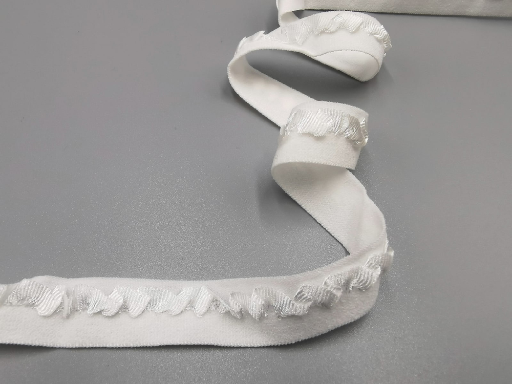 Эластичная бейка с ажурным краем, 15 мм, матовая, молоко, (арт: TBAZ/15-004),  м