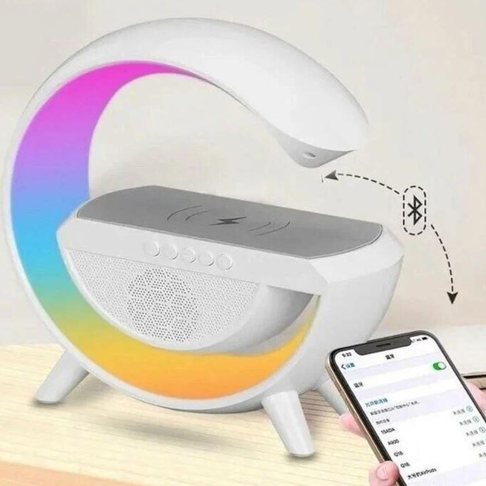 RGB Светильник ночник + будильник 3в1 с беспроводной зарядкой и Bluetooth колонкой "Sing-e JQS1220- Rich and Powerful low frequency"