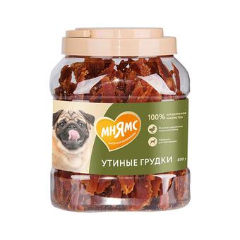 Лакомство для собак на каждый день утиные грудки в банке Мнямс 0,8г