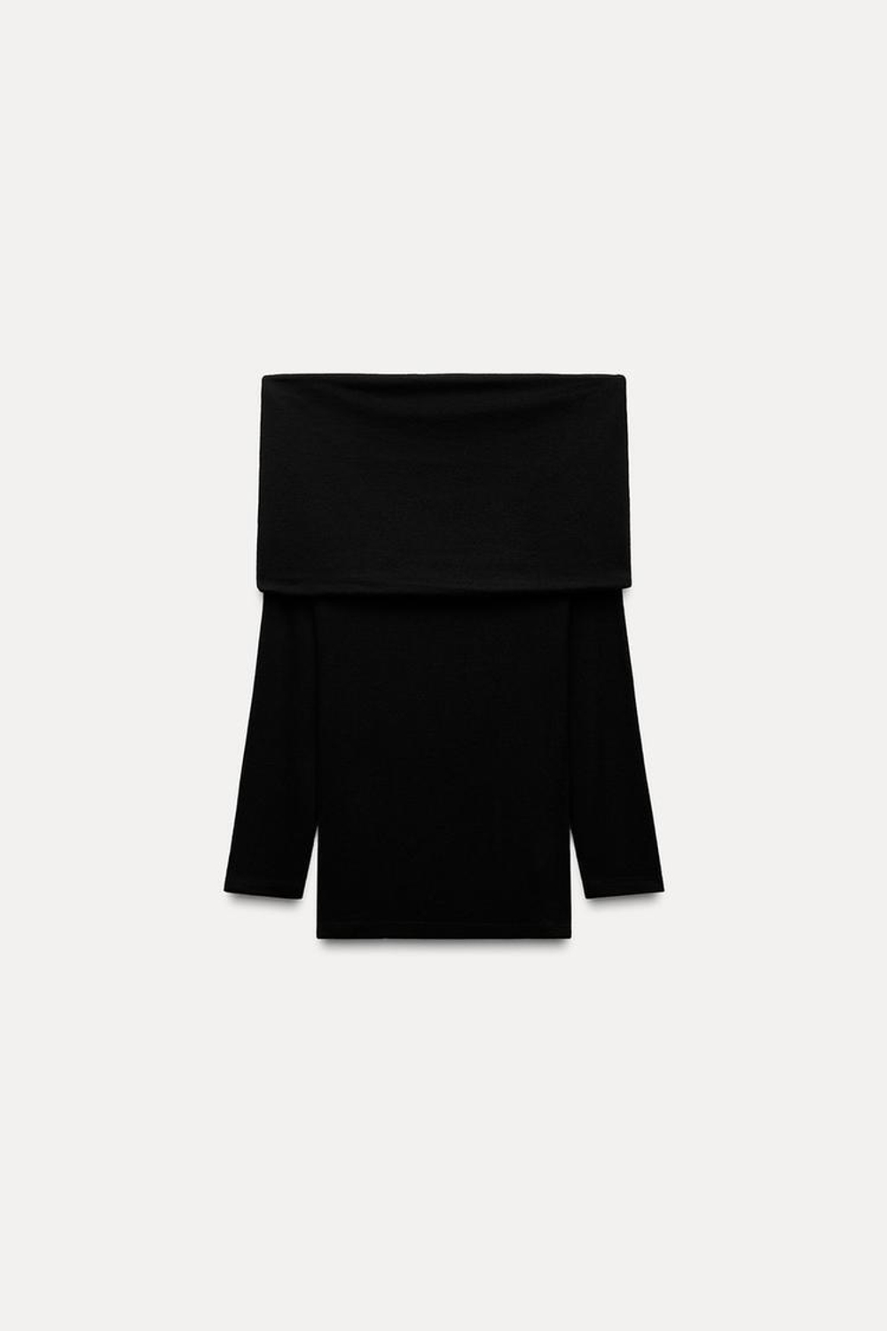 ZARA МЯГКИЙ ТОП БЕЗ БРЕТЕЛЕЙ СО СБОРКОЙ, ЧЕРНЫЙ