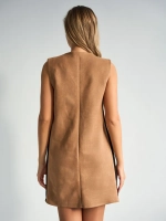 Платье сарафан офисное замшевое А силуэт с лампасами