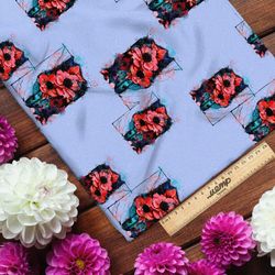 Ткань барби красно-оранжевые цветы яркие