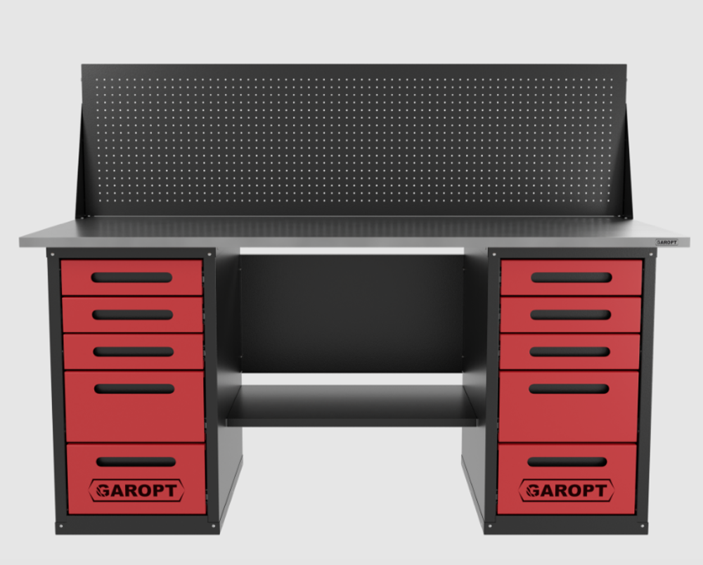 Верстак двухтумбовый 5 ящиков /5 ящиков с экраном, красный 1800*700 GAROPT, GT1800Y5Y5PP.red