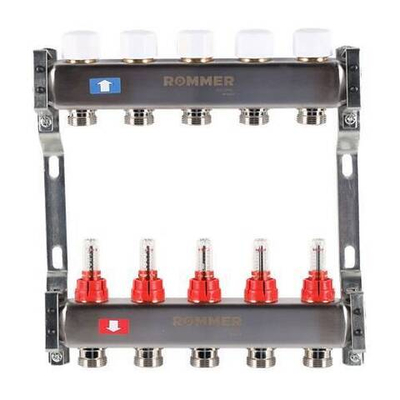Коллекторная группа для теплого пола ROMMER RMS1200 - 1" на 5 контуров 3/4" EK