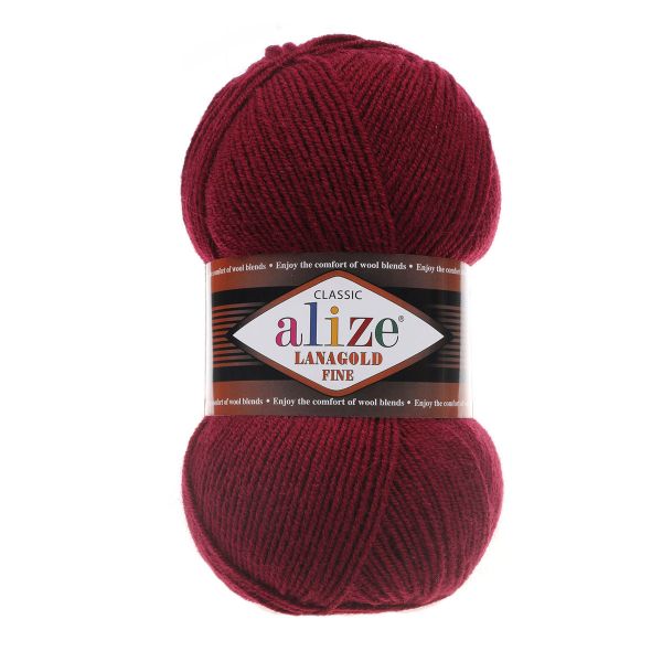 Пряжа Alize (Ализе) Lana Gold Fine / уп.5 мот. по 100 г, 390м, 057 бордовый A