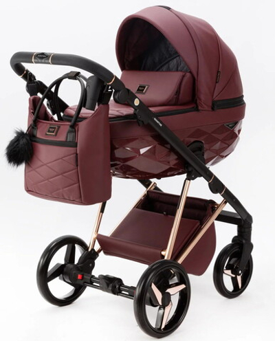 Детская коляска Adamex Quantum Superstar Deluxe 2 в 1 Q-STAR141-K (БОРДОВ.КОЖА+БОРДОВ.ДНО+РОЗОВ.ЗОЛОТО.РАМА)