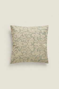 ZARA HOME ЧЕХОЛ ДЛЯ ДЕКОРАТИВНОЙ ПОДУШКИ С КОНТРАСТНОЙ ЖАККАРДОВОЙ ВЫШИВКОЙ, СВЕТЛО-ЗЕЛЕНЫЙ