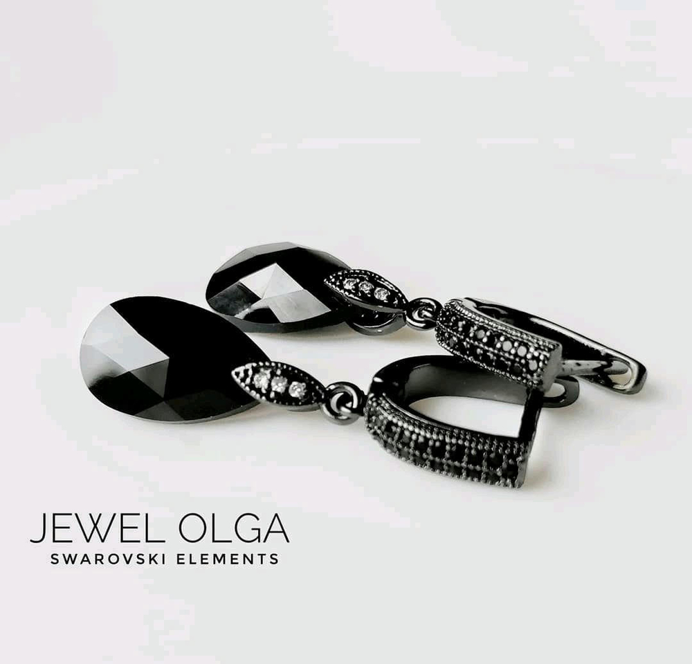 Серьги капли с кристаллами Swarovski черные