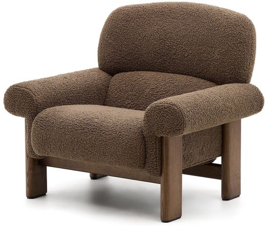 Кресло Cabana из серо-коричневого букле с ножками в отделке под орех